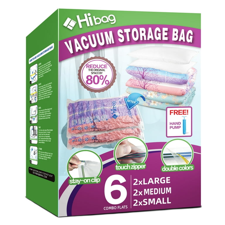 HIBAG Vacuum Storage Bags, Space Saver Bags, Pack of 6, with Hand Pump (6  Combo (2L+2M+2S))