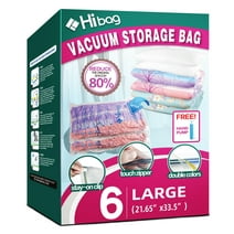 HIBAG Vacuum Storage Bags, Space Saver Bags, Pack of 6, with Hand Pump (6 Large)