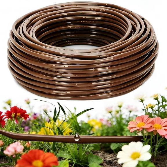 HIBIBUD 1/4" Drip Irrigation Tubing with 6" Emitter Spacing, (100 Ft Roll) Hydroponics Dripline with Built-in 0.5 GPH Dripper, Drip Line for Landscape Irrigation