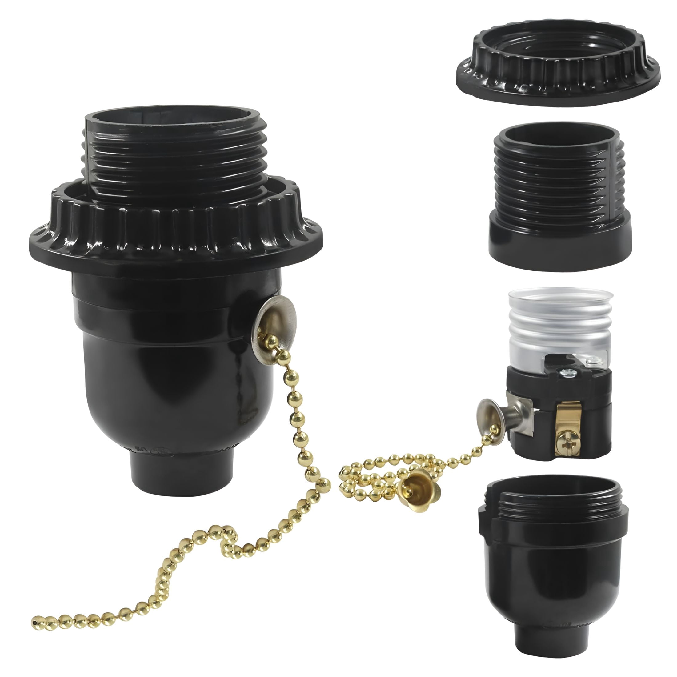 Threaded Light Socket Base HIBIBUD 1 Pack E26 Threaded Lamp Socket Replacement with Pull Chain ...
