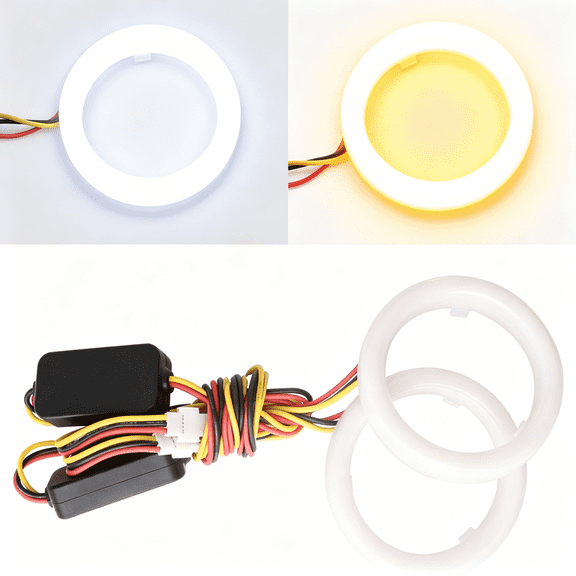 HIBIBUD 1-Pair 70Mm White+Amber 84Smd 4014 Led Car Angel Eyes Halo Ring Drl Fog Light Turn Signal Light Lamp 12V Led Turn Signals