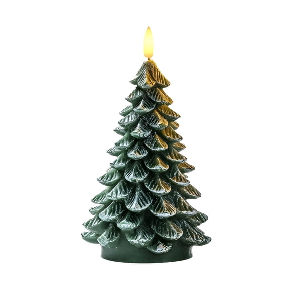 HIBIBUD 1 Pc Christmas Tree Candles with 6 Hours Timer,Waxy Led Flameless Candles Flickering,Green Electric Candles Battery Operated for New Year Celebration Holiday Decorations,8.5 Inch,Green