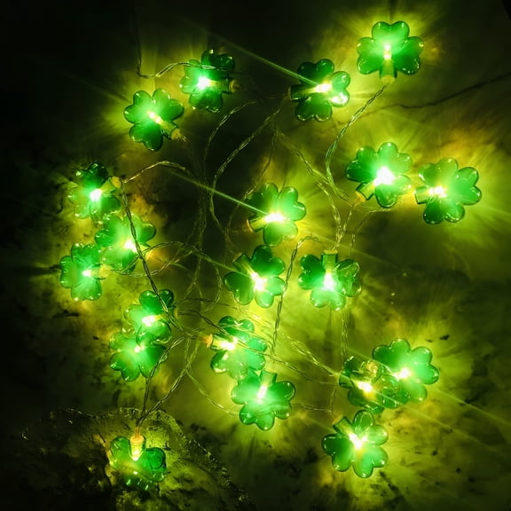 HIBIBUD 10 LED Green St. Patrick's Day String Lights, 5.4Ft St. Patrick's Day Decor Green Shamrocks String Lights Lucky Clover Fairy Lights Battery Operated for Irish Saint Patrick's Day Decor