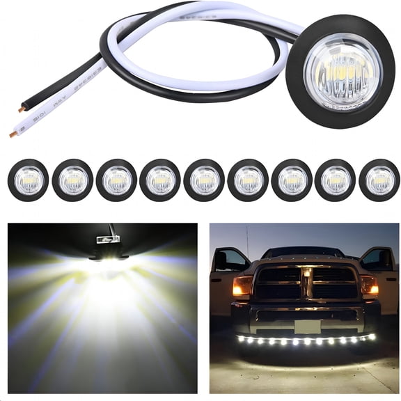 HIBIBUD 10 PCS 3/4 Inch Round LED Clearance Light Front Rear Side Indicator Bullet Marker Lamp for Truck RV Car Bus Trailer Van Caravan Boat, White