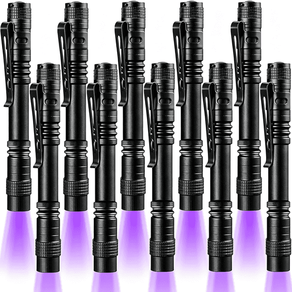 HIBIBUD 10 Pack Uv Black Light Flashlight Mini Pen Light with Clip Led Handheld Blacklight Detector for Leak Pet Urine Hotel Inspection Dry Stain and Bed Bug