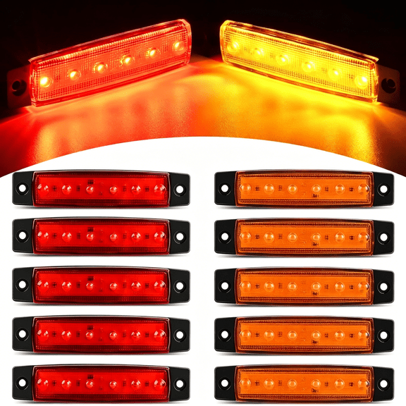 HIBIBUD 10 Pcs Amber Red 3.8 Inch 6 Led Side Marker Front Rear Indicator Lamp for 12V Truck Trailer Rv Cab Boat Bus Lorry