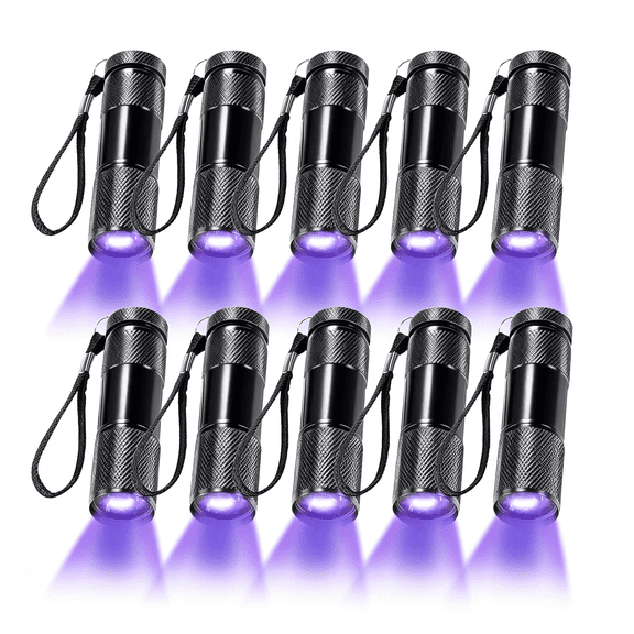 HIBIBUD 10 Pieces Uv Blacklight Flashlights, Led Lights, Handheld Blacklight, Mini Torch Detector, Portable Uv Flashlight for Pets, Durable Blacklight Flashlights (Purple Light)