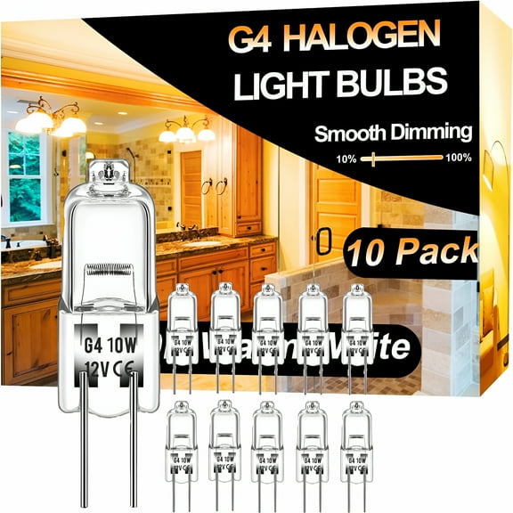 HIBIBUD 10 Watt 12 Volt Light Bulbs 2 Pin G4 Base-10 Pack Long Lasting G4 Halogen Bulb,High Output G4 Bulb Dimmable with G4 Bi-Pin Base,Warm White 2800K for Under Cabinet Puck Light