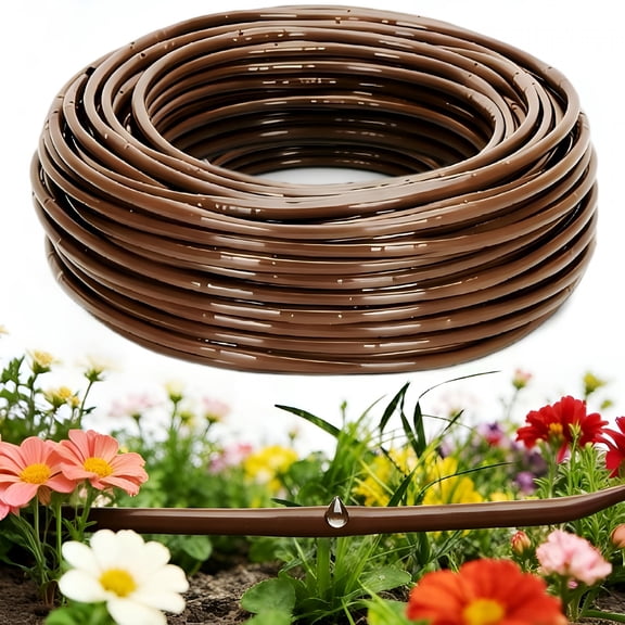 HIBIBUD 100 Ft 1/4 Inch Drip Irrigation Tubing, 6 Inch Spacing with 0.5 GPH Built-in Emitters, Flexible Hydroponics Dripline for Landscaping