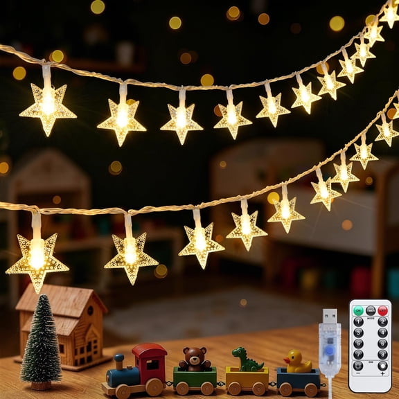 HIBIBUD 100 Led Star String Lights Usb Plug In,33Ft Star Fairy Lights with Remote,Waterproof Hanging Decor for Bedroom Dorm Tent