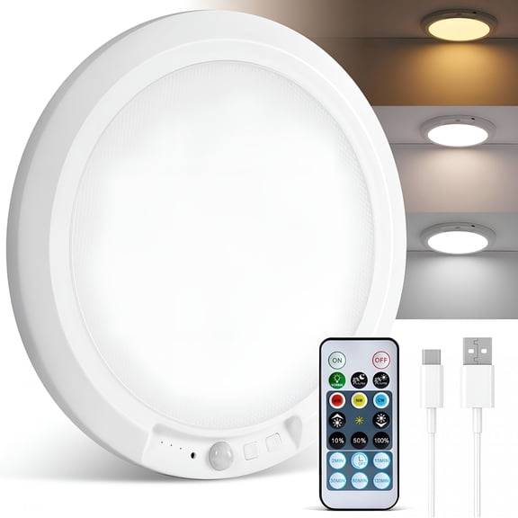 HIBIBUD 10000Mah Rechargeable Ceiling Light with Remote,3 Color Temperatures&Brightness Dimmable,Wireless Ceiling Light with Magnetic Design,Battery Ceiling Light for Shower Hallway Pantry