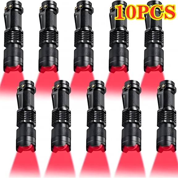 HIBIBUD 10PCS Red LED Flashlight Single Mode Red Light Single Mode Red LED Torch Scalable Red Light Flashlight for Astronomy, Aviation, Night Observation (6)