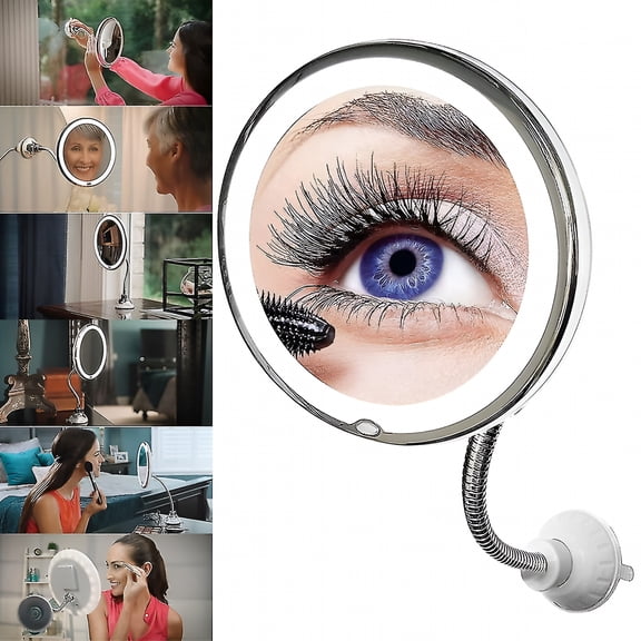 HIBIBUD 10X Magnification Mirror for Beauty Enthusiasts, Flexible Gooseneck with 360 Degree Swivel, Battery-powered Soft Glow Lighting, Suction Cup Base for Stable Use, Lightweight