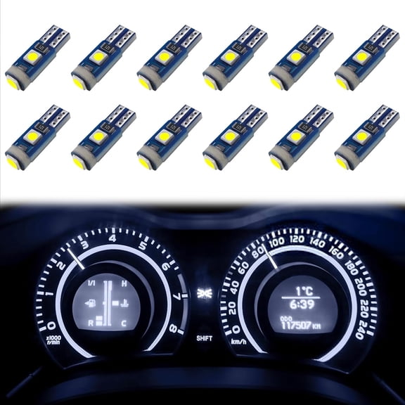 HIBIBUD 12 Pcs T5 Led Bulbs, 74 73 37 2721 Instrument Cluster Light Bulb, 12 Volt Bright Canbus Error Free Led Dashboard Light Bulb, 3030 Smd Automotive Replacement Bulbs (White)