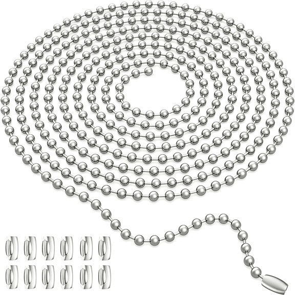 HIBIBUD 120-Inch Extra Long Ceiling Fan Pull Chain Extender,Premium Ball Chain with 12 Connectors,Versatile Pull Chain Extension for Ceiling Fan,Light Fixture,Diy Crafts(3Mm Bead Diameter)
