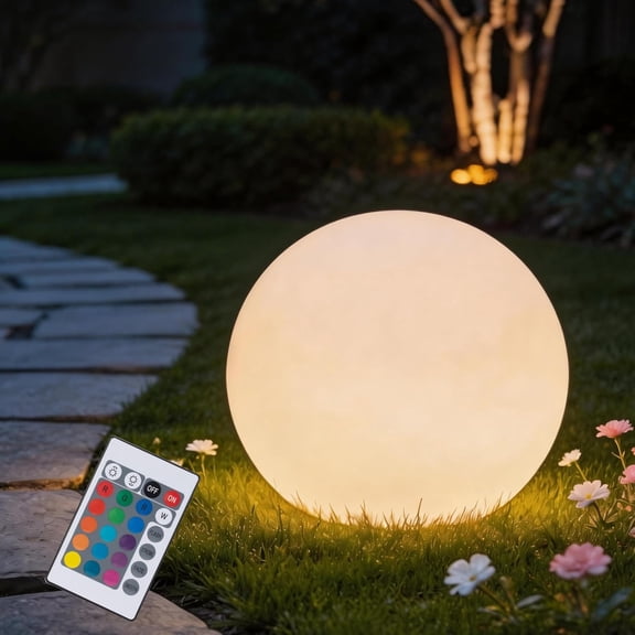 HIBIBUD 12In Ball Light,Outdoor Glow Globe Light with Remote Control,Led Solar Gazing Ball Night Light 16 Modes Rgb Color Changing,Waterproof Solar Globe for Garden Yard Pathway Decor