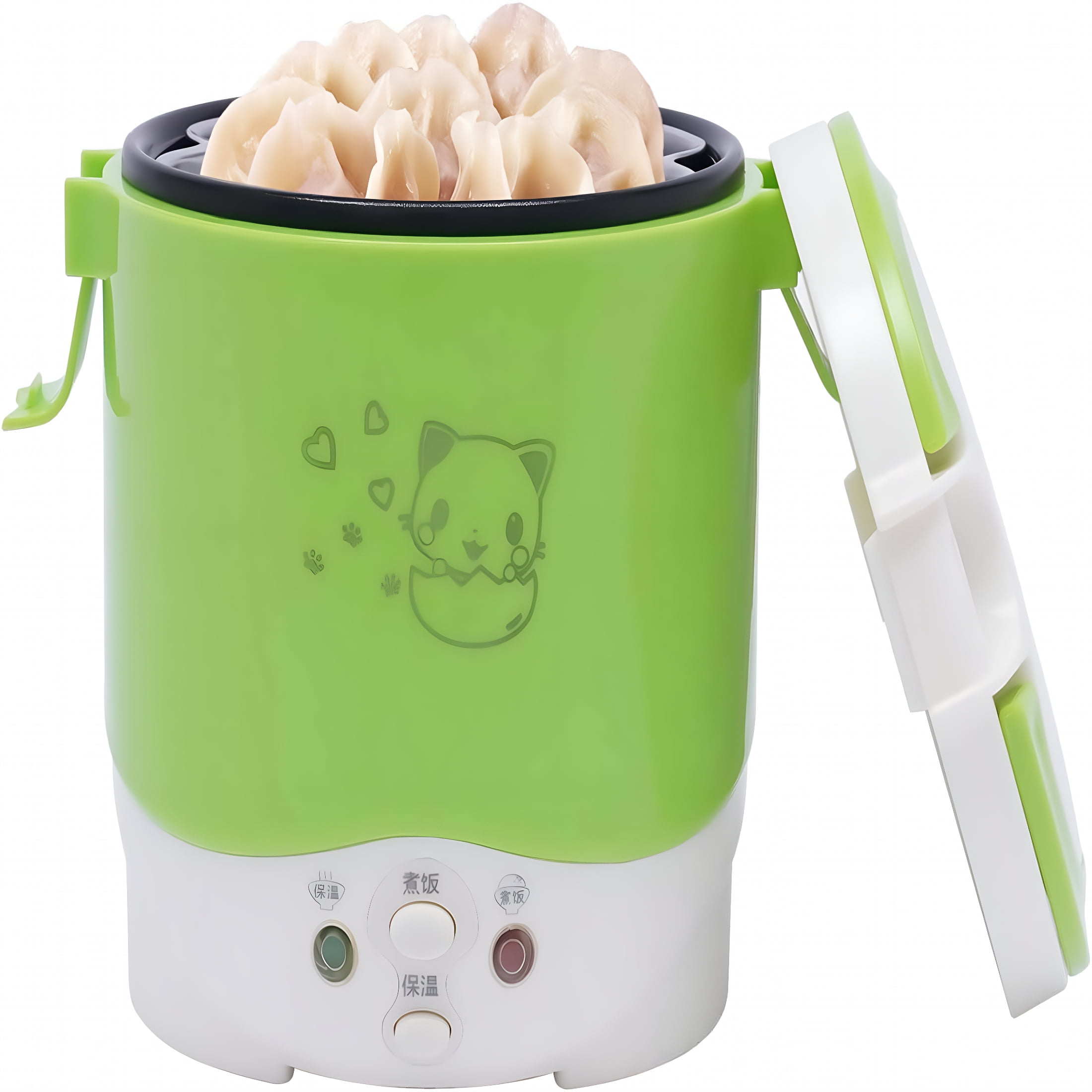 HIBIBUD 12V Mini Rice Cooker Steamer 1 Cup,Portable Easy Operation Well Insulated 1-2h Non-stick Rice Maker Food Steamer with Handle and Spoon for Car Home (Green)