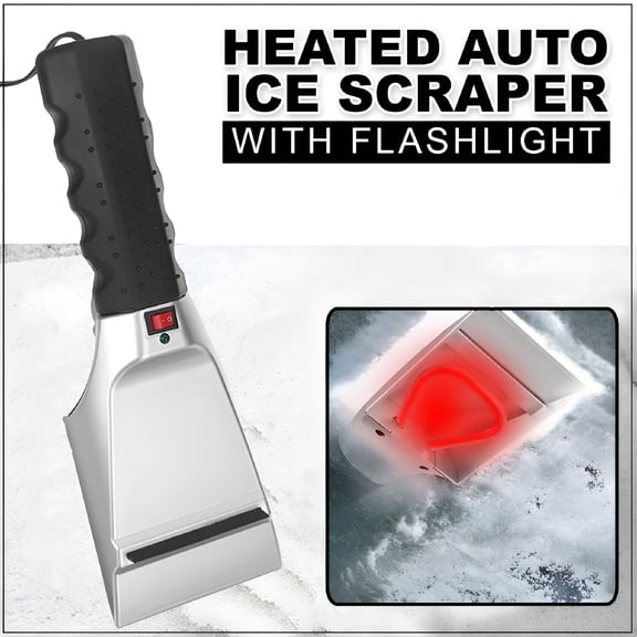 HIBIBUD 12V Portable Heated Ice Scraper and Snow Shovel, Electric Windshield Cleaning Tool with Rubber Wiper for Winter Cars