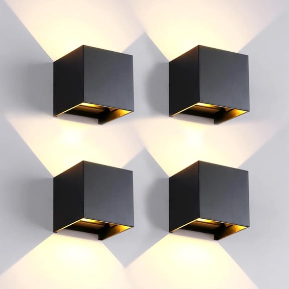 HIBIBUD 12W 4Pack Outdoor Wall Lights Exterior/Interior,Led Black Outdoor Wall Sconces Light Fixtures Modern,Ip65 Waterproof Square Aluminum Wall Lamps,Up and Down Lights 3000K Warm Lights