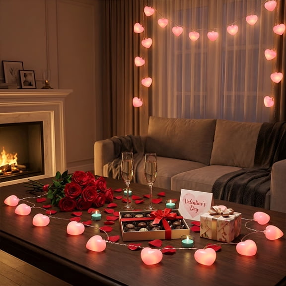 HIBIBUD 14.8 Ft Pink Led Heart String Lights,Rose Gold&Blush Heart Shaped Fairy Lights,Romantic Bedroom Wall Decor for Valentine'S Day,Party,Dimmable Indoor Outdoor Decorative Lighting