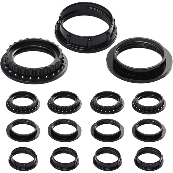 HIBIBUD 15 Pcs Lamp Shade Socket Rings,Aluminum&Bakelite Heat-Resistant Collars for E26 E27 Vanity Lights&Pendants,3 Styles,Heat-Resistant Lamp Shade Adapter Ring Black