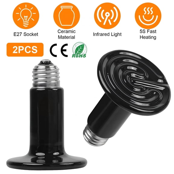 HIBIBUD 2026 New 150W Ceramic Heat Emitter,2Pcs Reptile Heat Lamp No Light Emitting for Reptiles,Amphibian,Lizard,Turtle,Snake,Black