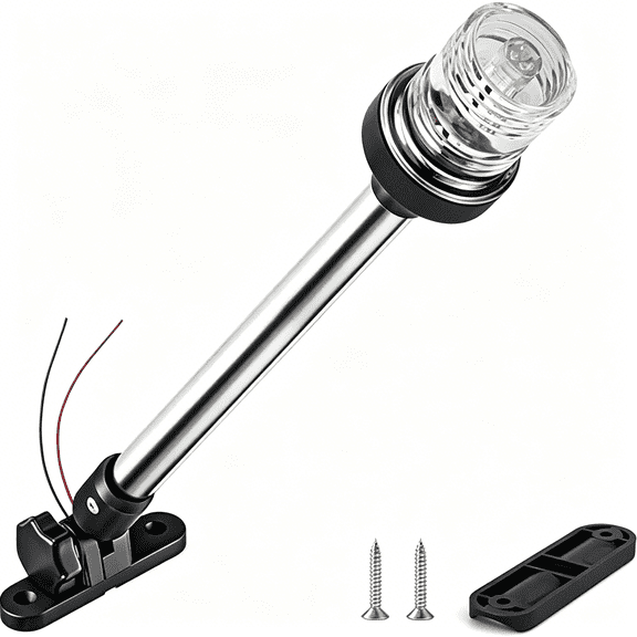 HIBIBUD 16 Inches Pontoon Boat Stern Light for Bimini Top, LED Anchor Light Waterproof, 3NM White Fold Down Rear Pontoon Bimini Mount Navigation Lights for Fishing Boat, Small Boats (12-24V)