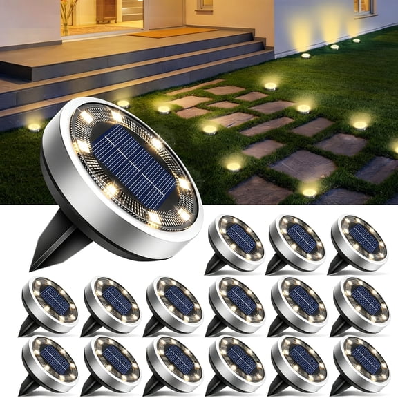 HIBIBUD 16 Pack Solar Lights Outdoor,8 Led Solar Ground Lights Ip65 Waterproof Flat Solar Disc Light,Pathway Lights for Garden Lawn Patio Yard Path Landscape,Warm White