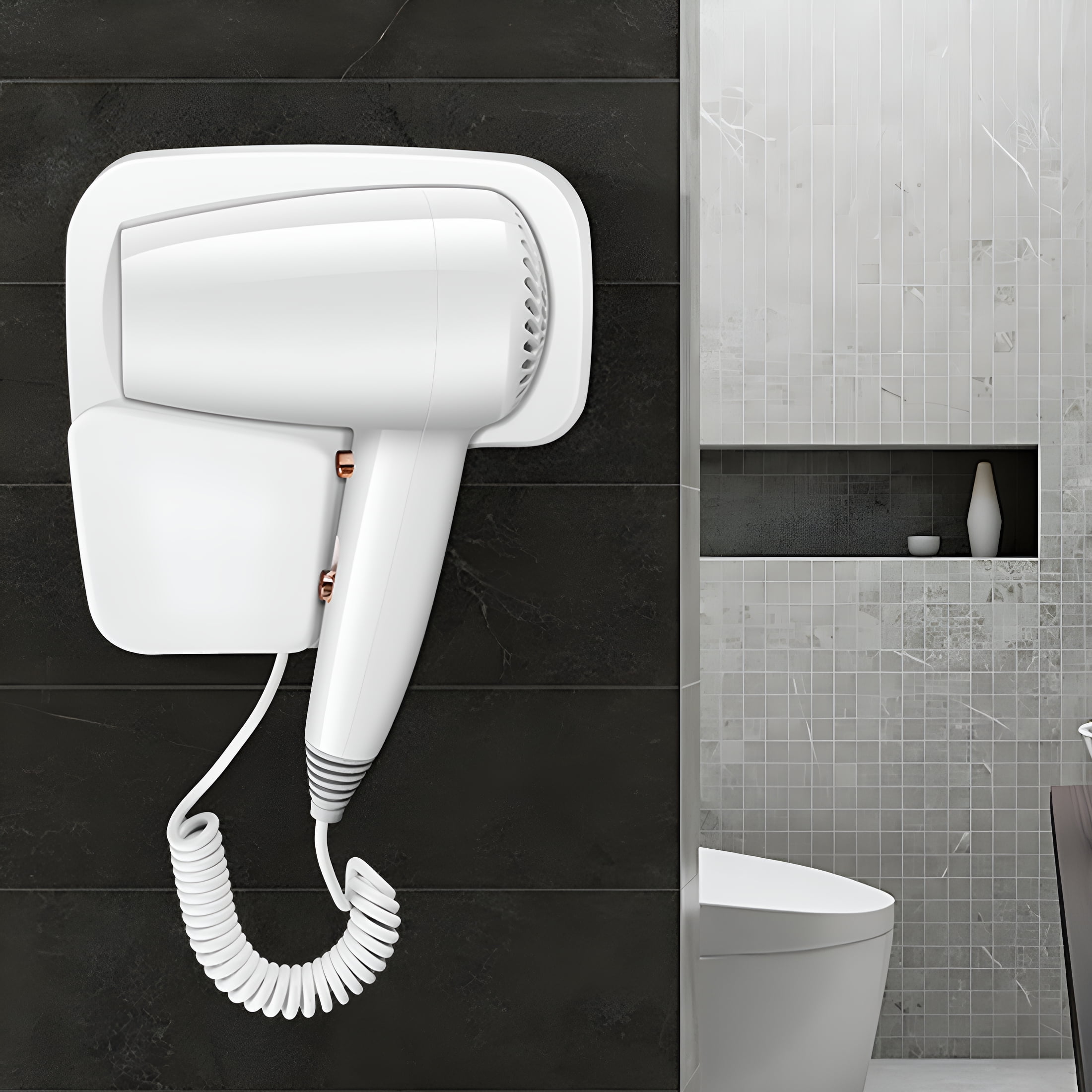 HIBIBUD 1600W Wall Mounted Hair Dryer Blow Dryer with Rack for Bathroom Hotel