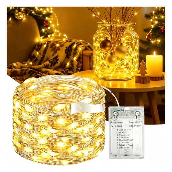 HIBIBUD 16Ft 50 Led Fairy Lights Battery Operated with Timer, 8 Modes Usb Mini Twinkle Light, Small String Lights for Tree Wreath Vase Bedroom Diy Holiday Wedding Decorations-Warm White