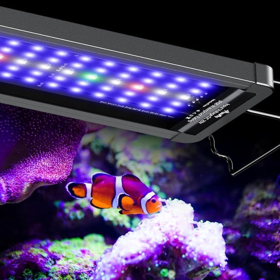 HIBIBUD 18W Saltwater Aquarium Light for 18" to 24" Fish Tanks Dimmable Led Reef Light for Coral Extendable Marine Fish Tank Light with Full Spectrum D/N Mode Timer Auto On/Off Adjustable Brightness