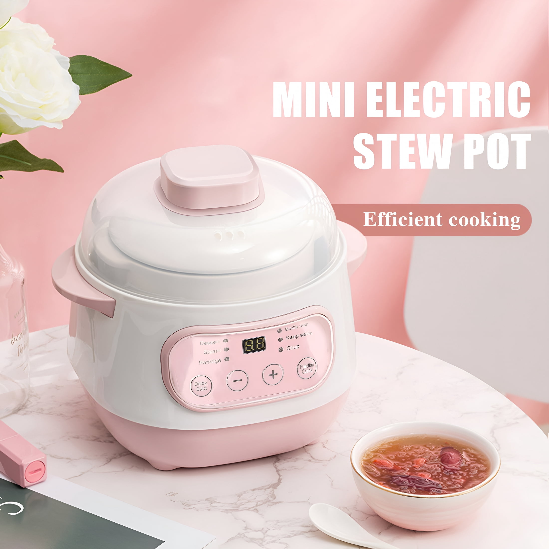 HIBIBUD 1L Large Capacity Mini Slow Cooker Anti-Dry Burn Easy Operation ...