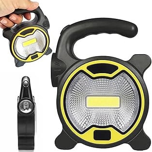 HIBIBUD 1Pc Portable Ultra-Bright Led Cob Camping Lantern,Aa Battery Powered Floodlight for Camping,Hiking,Emergency,Outage,Durable Rechargeable Lantern,Yellow