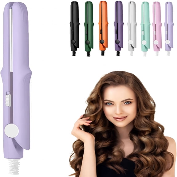 HIBIBUD 2-In-1 Mini Curling Wand And Flat Iron Hair Straightener, 3D Curling Iron for Short Hair, Mini Dual Purpose, for Travel, Rapid Heating (Light Purple)