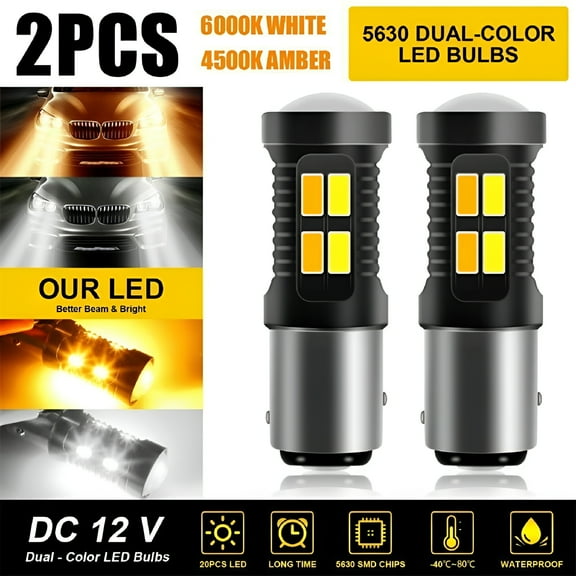 HIBIBUD 2 Pack 1157 LED Switchback Turn Signal Parking Bulbs, White and Amber Dual Color DRL Lights, Plug and Play Replacement for Cars
