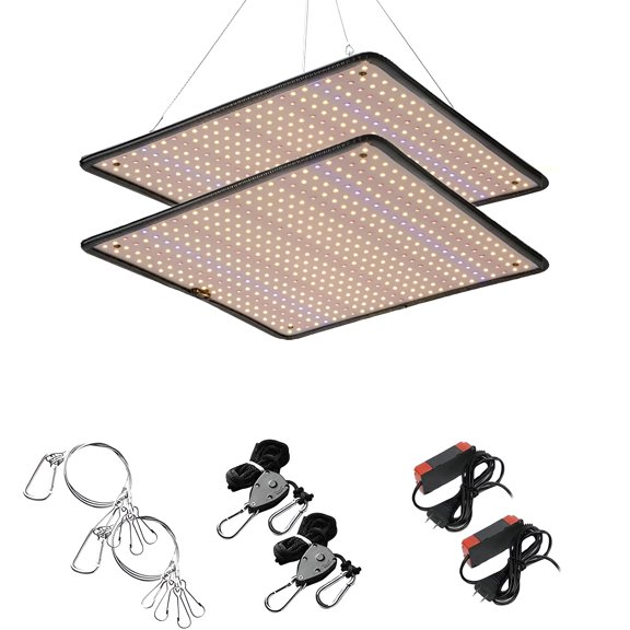 HIBIBUD 2 Pack 500 LED Grow Light Panel 200W Lamp for Indoor Plants,Sunlike Full Spectrum with White Blue Red LEDs for 4x4ft Coverage Grow Tent Greenhouse Veg and Bloom Seedlings Hydroponics