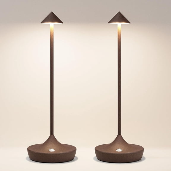 HIBIBUD 2 Pack Cordless Table Lamp, Rechargeable 6000Mah Battery Table Light | 3 Color Stepless Dimming Portable Led Table Light with Memory Function, for Outdoor/Patio/Restaurant.(Rust)