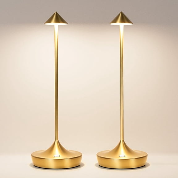 HIBIBUD 2 Pack Cordless Table Lamp, Rechargeable 6000Mah Battery Table Light | 3 Color Stepless Dimming Portable Led Table Light with Memory Function, for Outdoor/Patio/Restaurant.(Gold)