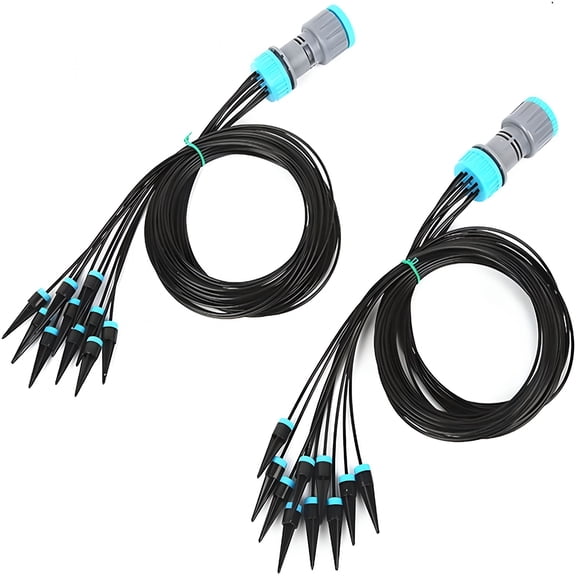 HIBIBUD 2 Pack Drip Irrigation System Automatic Micro Drip Kit with 10 Drip 62 Inch Nozzles Irrigation Tubing Hose Garden Irrigation Head Drop Drip Watering System for Flower, Potted Plants