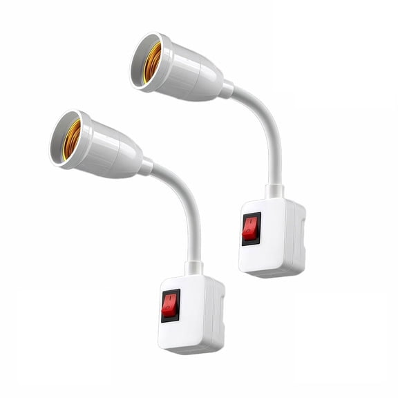 HIBIBUD 2-Pack E26/E27 Socket Extension with On/Off Switch, 360 Fully Flexible Neck Plug-In Light Socket Adapter, No Wiring Needed,Flame Retardant Pc,For Bedroom,Night Light,Garage,Closet