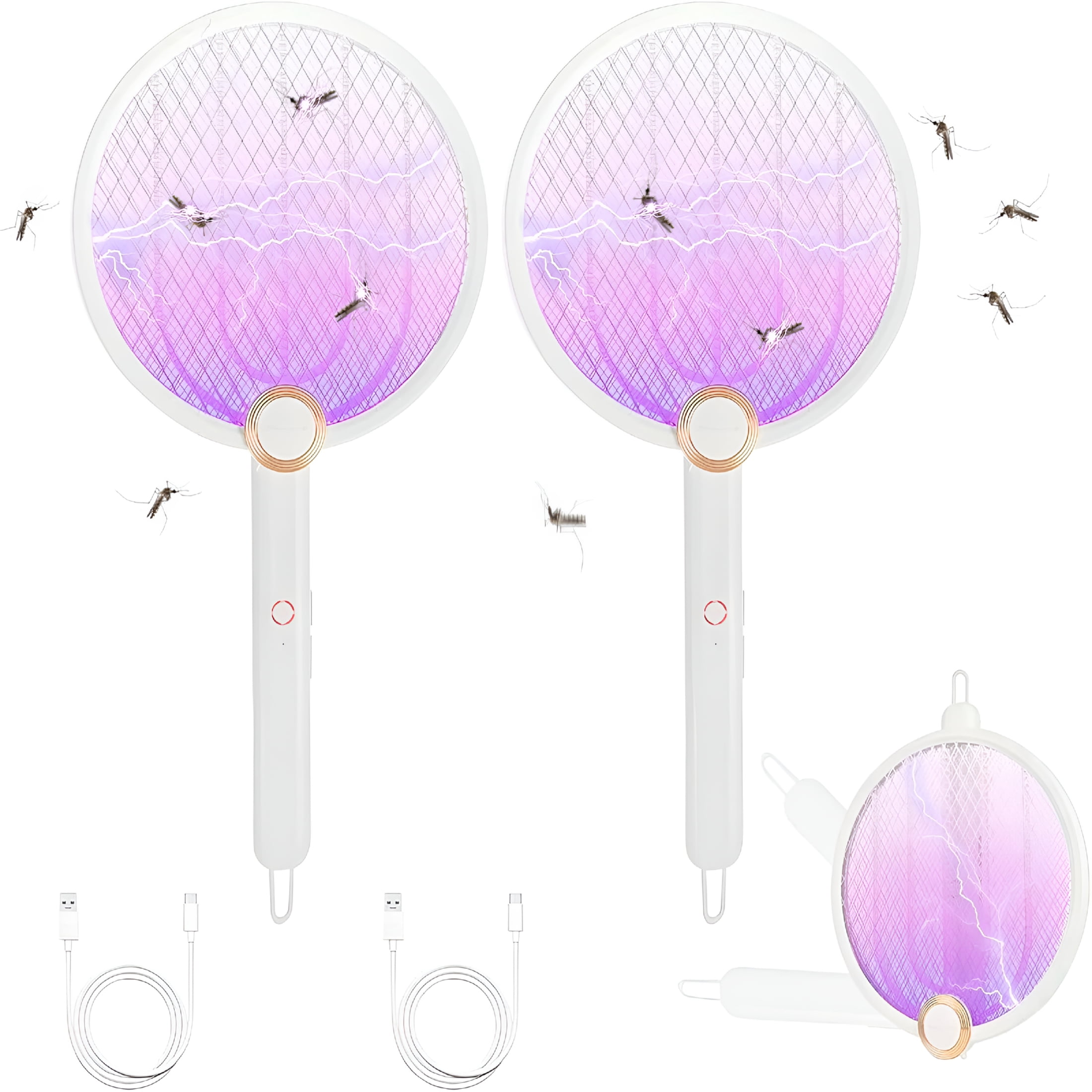 HIBIBUD 2-Pack Electric Fly Swatter,Portable and Foldable Mosquito Zapper Racket,Rechargeable Bug Zapper with Improved Battery Life and Usb Charging Cable