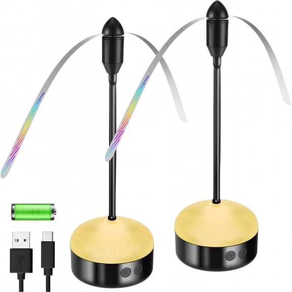 HIBIBUD 2 Pack Fly Fans for Tables with Led Light,Rechargeable Food Table Fan with Soft Holographic Blades for Picnic,Party,Home,Restaurant and Bbq