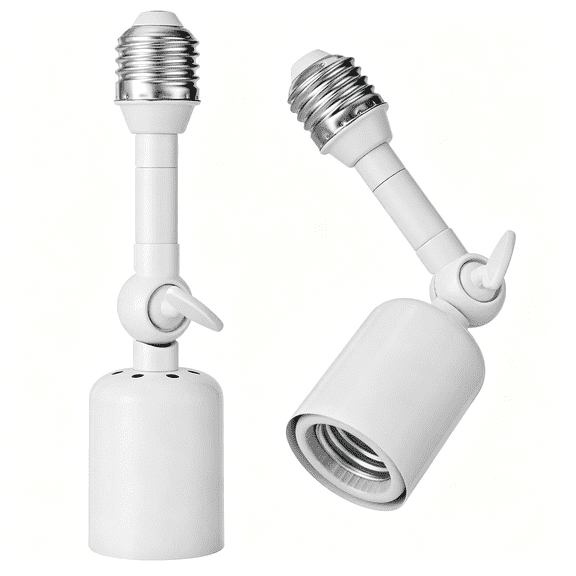 HIBIBUD 2-Pack Heavy Duty Light Socket Extender,360 Adjustable E26/E27 Extension Adapter for High Power Bulbs,Security Cameras & Fans,Outdoor/Indoor (White,6.7Inch)