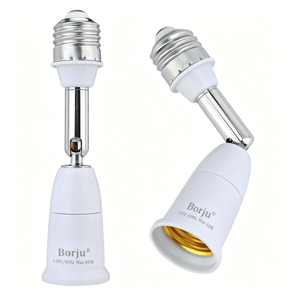 HIBIBUD 2-Pack Light Socket Extender, 4.5 Inch E26 Base Extension, 360 Adjustable Outlet Adapter
