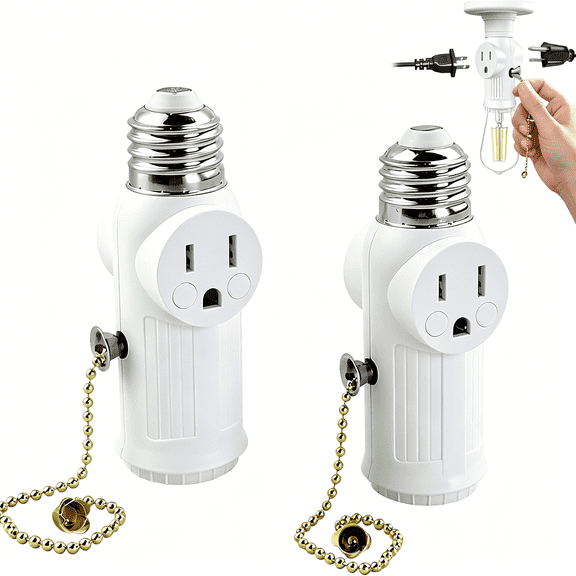 HIBIBUD 2 Pack Light Socket Outlet Adapter,E26/E27 Light Socket to Plug Adapter,Light Bulb Plug Adapter,Light Bulb Outlet Socket Adapter for Use in Garages,Basements,Workshops,White