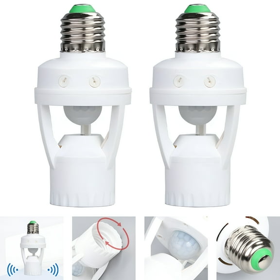 HIBIBUD 2 Pack Motion Sensor Light Socket E27, PIR Screw Bulb Adapter with Adjustable Lux and Time, Auto On Off Night Light Control for Garage Basement Porch Storage Room