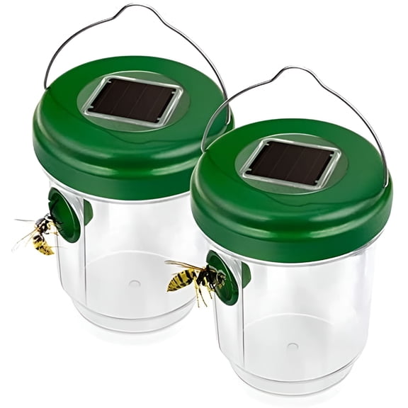 HIBIBUD 2-Pack Outdoor Carpenter Bee,Yellow Jacket & Wasp Trap - Hanging Design with Solar LED Lights Captures Flying Insects,Wasps & Wasp Killers from Patio,Yard Garden in Hours