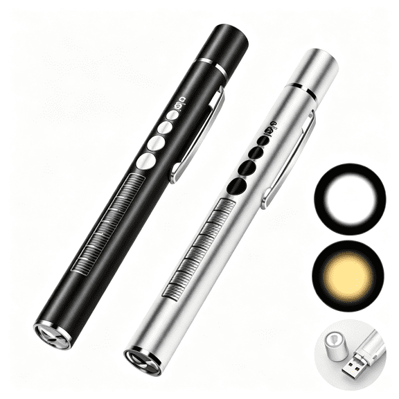 HIBIBUD 2 Pack Pen Light for Nurse with 2 Light Modes (White/Warm Yellow),Penlights with Pupil Gauge & 5Cm Ruler,Portable Medical Penlight for Nurses,Doctors,Students - Batteries Included