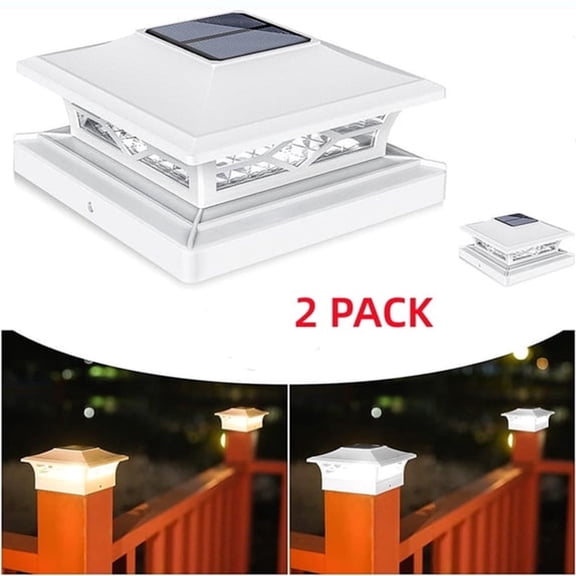 HIBIBUD 2 Pack Solar Post Cap Lights,4''X4'' 6''X6'' Outdoor Led Fence Post Cap Lights,2 Color Modes Solar Powered Deck Lights for Dock Waterproof,Fit for Wooden/Vinyl Posts