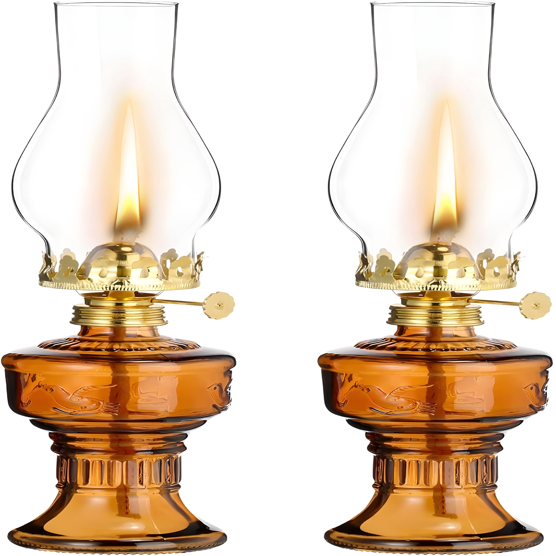HIBIBUD 2 Pcs Chamber Oil Lamps for Indoor Use Vintage Kerosene Lamp Rustic Hurricane Lantern with Adjustable Fire Wick Lighting Oil Lantern for Home Emergency Lighting,13'' High(Brown)
